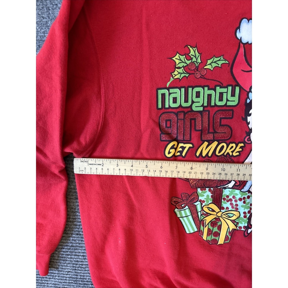 Y2K Betty Boop Vintage Size XL Red Crewneck Sweatshirt Christmas Naughty Girls - Picture 9 of 13